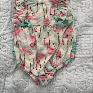 Ruffle Butts Flamingo Print Kids Onesie